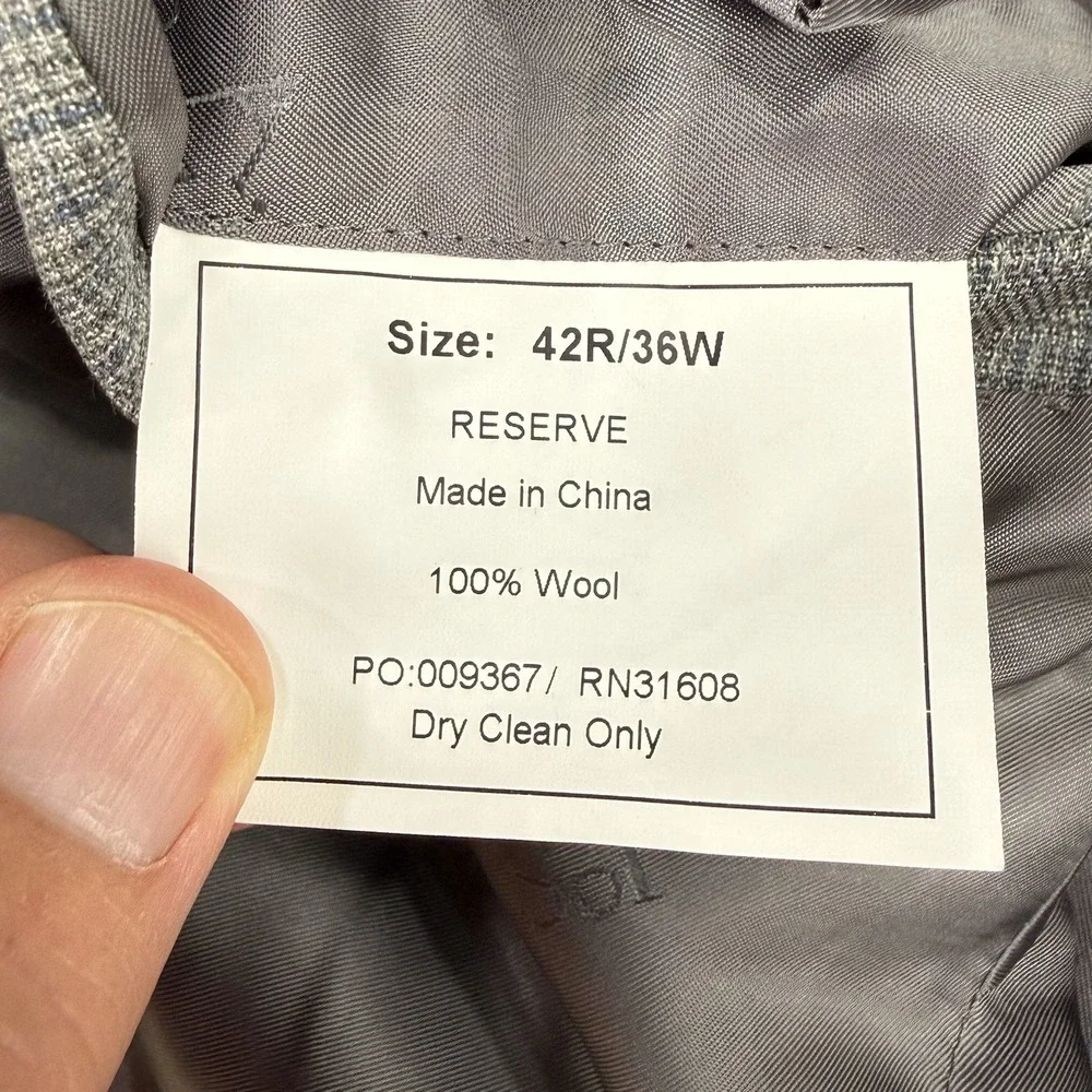 Jos A Bank Reserve Suit Mens 42R/36W Gray Plaid Reda 1865 100% Wool Tailored Fit